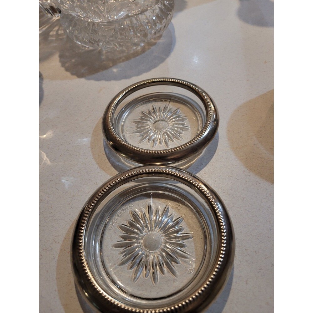 Set/6  Italian 4 Leonard/ 2 Wes Blackinton Sunburst Coaster Slvr Plated  Barware